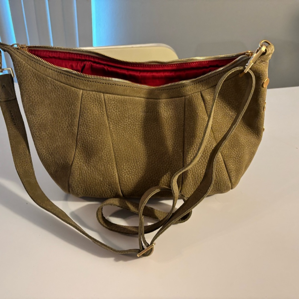 Hammitt Olive Green Pebbled Crossbody with Red Lining